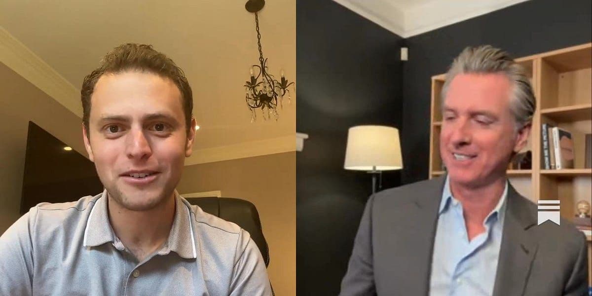 California Governor Gavin Newsom during an interview discussing immigration enforcement and protests